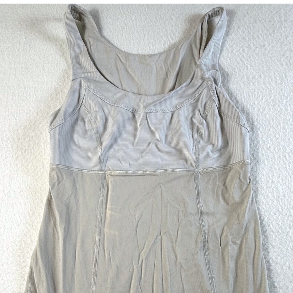 Lululemon Tank Top Womens 4 Striped Bodice Cinch Hem Gray Performance Wear